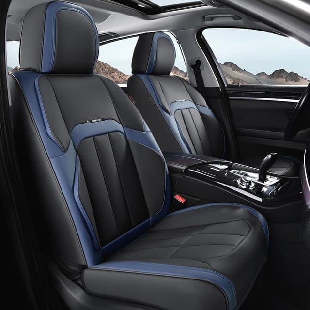 Detalle de Coverado Car Seat Cover Set (Full Seat) in Premium Nappa Leather, Universal Waterproof Non-Slip Fit for Most Cars/Black-Blue