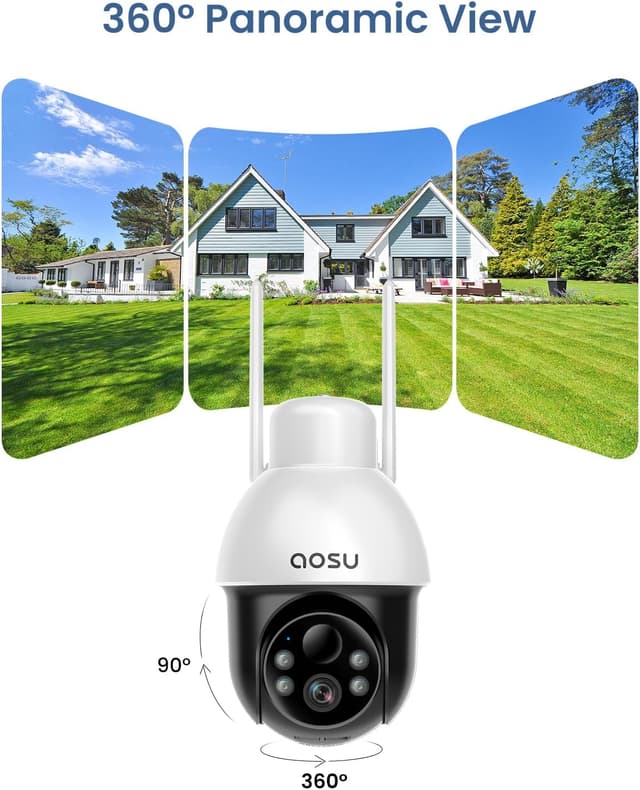 Detalle de AOSU Solar Security Camera Wireless Outdoor with Panoramic PTZ, Human Auto Tracking, 2K Night Vision & 2-Way Audio