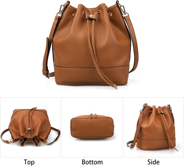 Detalle de AFKOMST bucket bag for women with drawstring closure and dual shoulder straps