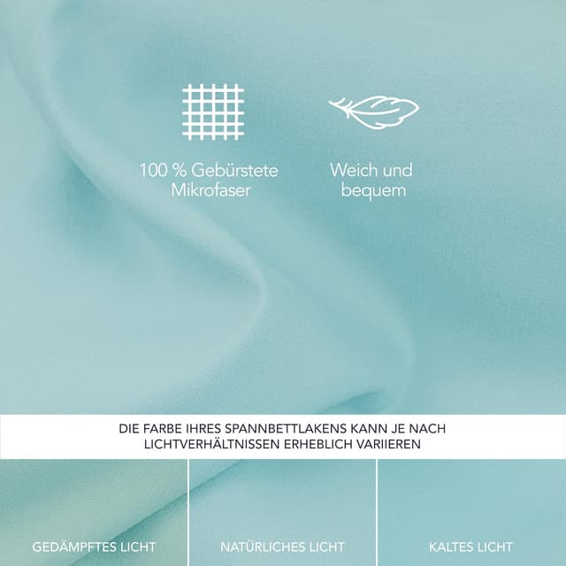 Detalle 2 de Dreamzie Spannbettlaken 200x200 aus Mikrofaser – tiefes Spannteil bis 33 cm, Oeko-Tex Aqua