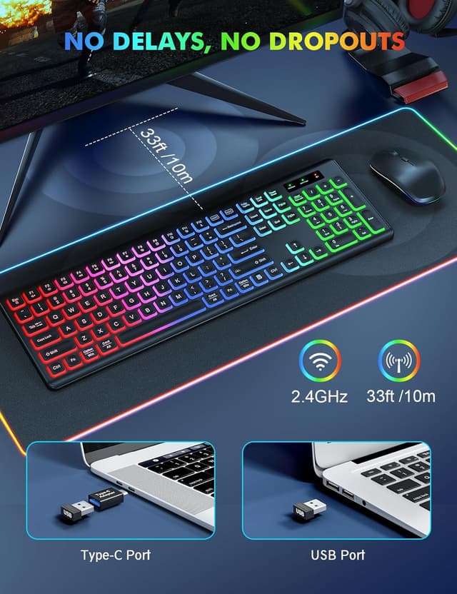 Detalle 2 de Trueque Wireless Keyboard and Mouse Combo full-size RGB Backlit