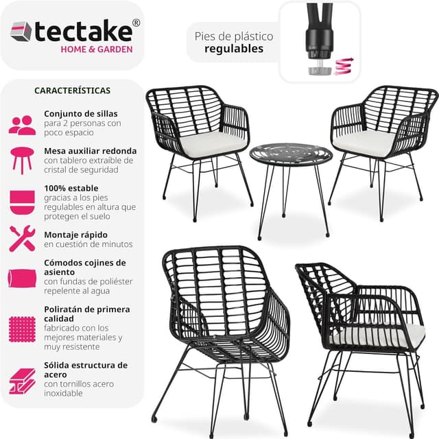 Thumbnail 1 de tectake® Conjunto jardín de ratán para 2 personas