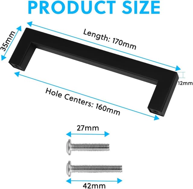 Detalle de flintronic 2 pezzi maniglie per armadietti in acciaio inox con distanza fori 160 mm (nero)