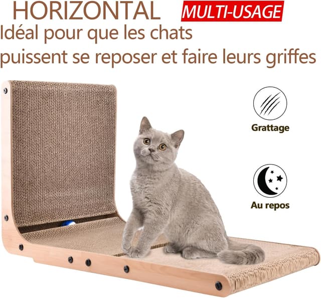 Detalle de AUSCAT griffoir en carton en forme de L pour chat d’intérieur avec 2 balles intégrées (69 cm)