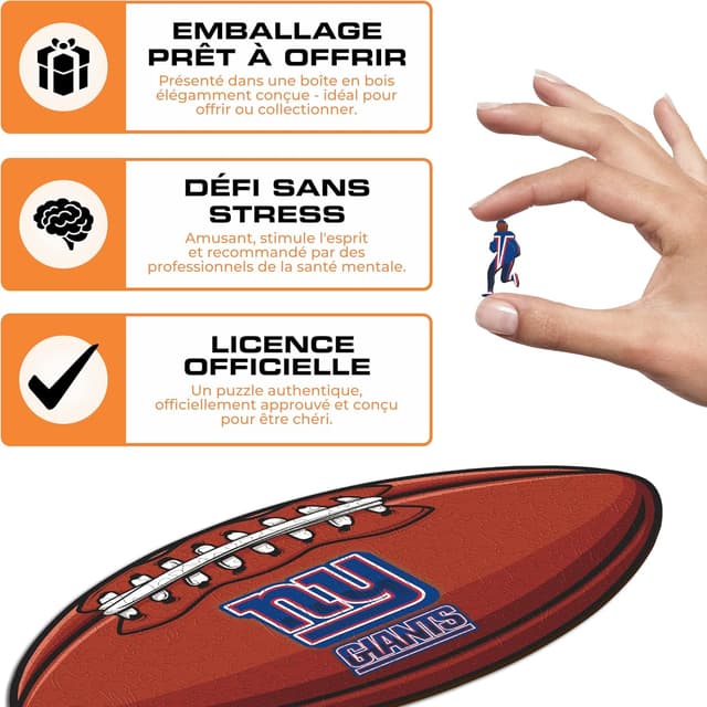 Detalle de Iconic Puzzles New York Giants – Puzzle en bois 270 pièces (taille M), logo NFL sous licence officielle
