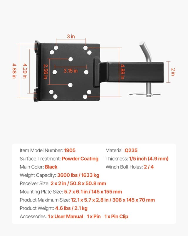 Thumbnail 6 de VEVOR Soporte de cabrestante 1633 kg