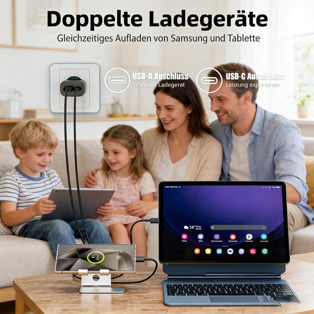 Detalle de Caricabatterie 25W USB-C + 15W USB-A con doppia porta per Samsung Galaxy S25/S24/S23 e altri smartphone USB-C