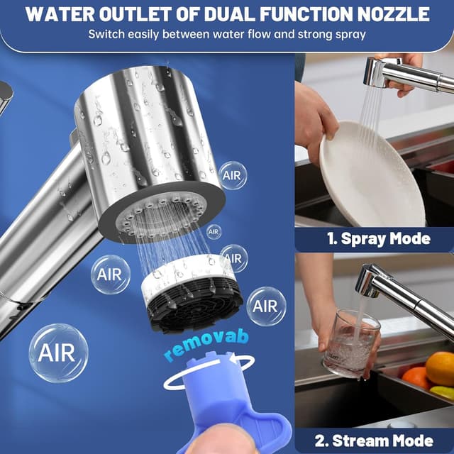 Detalle de DAYONE Küchenarmatur mit ausziehbarer Brause – Hochdruck-Spültischarmatur mit 2 Modi