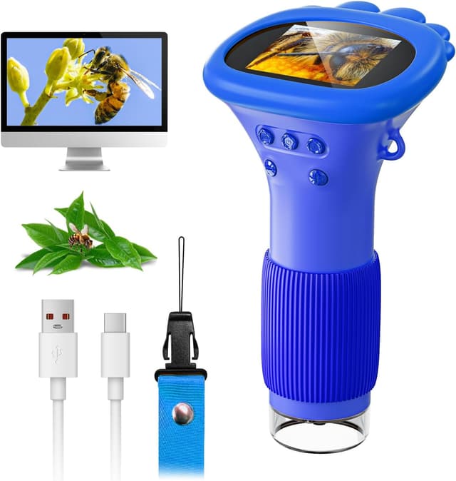 Detalle de SGAINUL Digitales Mikroskop für Kinder (Mini-Mikroskopkamera) mit 2-Zoll-Bildschirm, bis 1.000x Zoom – blau