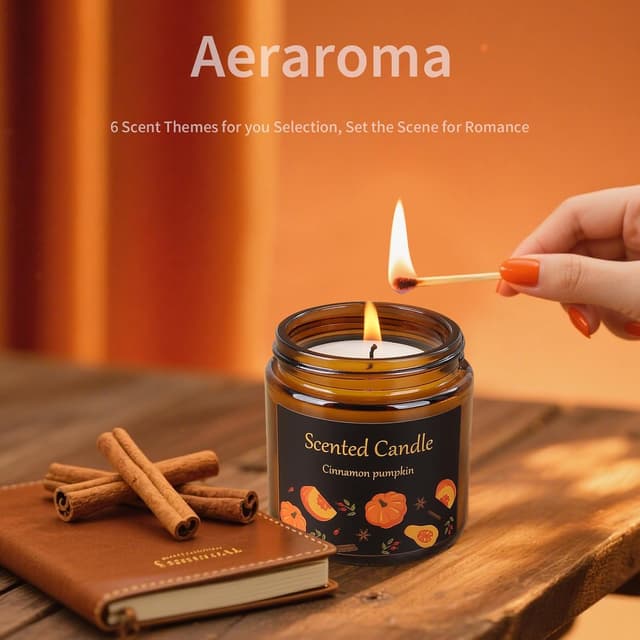 Detalle de Aeraroma Scented Candles Gift Set for Women (6 Pack) – Natural Soy Wax Aromatherapy Candles in Amber Jars, 3.5oz