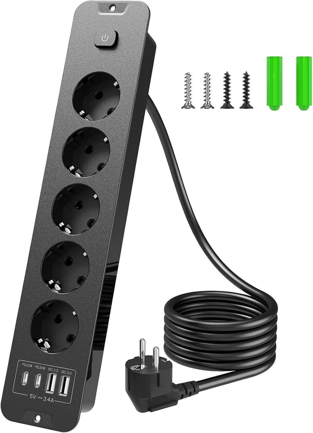 Thumbnail 6 de Inhwatek Steckdosenleiste mit USB (PD 20W) – 5-fach Einbausteckdose 9-in-1 mit 2 m Kabel, 16A/4000W