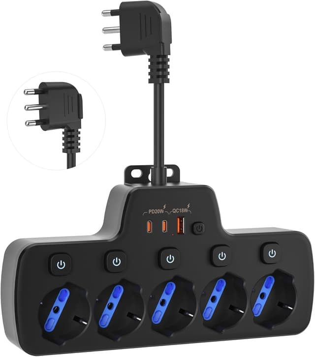 Detalle de Ciabatta multipresa elettrica 5 prese Schuko 16A