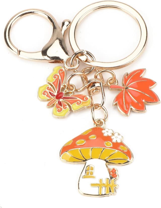 Detalle de OBEISN personalisierter Schlüsselanhänger mit Gewächshaus-Motiv (Pilz, Blumen & Schmetterling) als Freundschaftsgeschenk