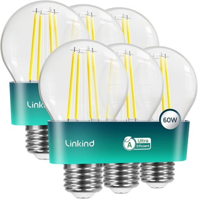 Detalle de Linkind Klasse-A E27 Vintage LED Filament A60, 3,8W (60W), 2700K, 806 lm – 6er-Set