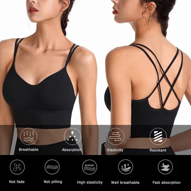 Detalle de HANERDUN Damen Sport-BH für Yoga & Fitness mit Gepolsterten, nahtlosem Design ohne Bügel