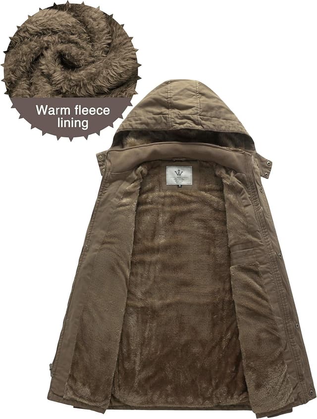 Detalle de WenVen Men’s Winter Thicken Jacket with Fleece Lining, Windproof Parka Coat and Removable Hood