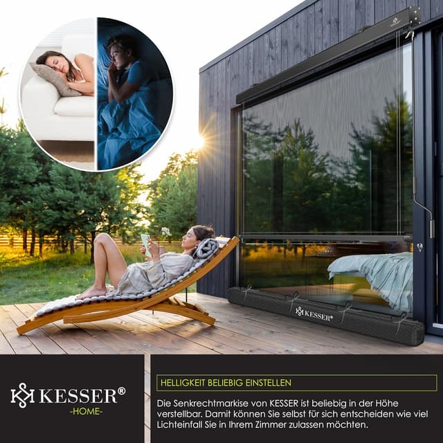 Detalle de KESSER® Senkrechtmarkise 160x250 cm mit Handkurbel – Außenrollo für Balkon & Terrasse inkl. Montageset