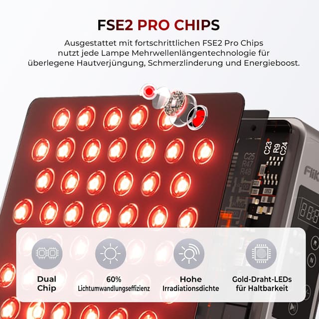 Detalle de FliKEZE Infrarotlampe mit 78 Dual-Chip LEDs (660/850 nm) – Rotlicht-Therapiepanel für Gesicht & Körper