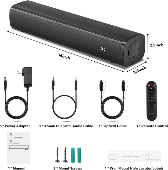 Thumbnail 6 de Wohome 2.1 Sound Bars for TV (S100) with Built-In Subwoofer, Voice Enhancement, Bluetooth 5.3/Optical/AUX/USB