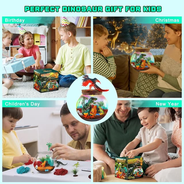 Detalle de Ronstone Dinosaur Terrarium Kit with Light-Up Volcano & DIY World Display