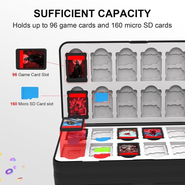 Detalle de iPLYGAM Switch Game Case Holder with 96 Cartridge Slots and 160 Micro SD Storage