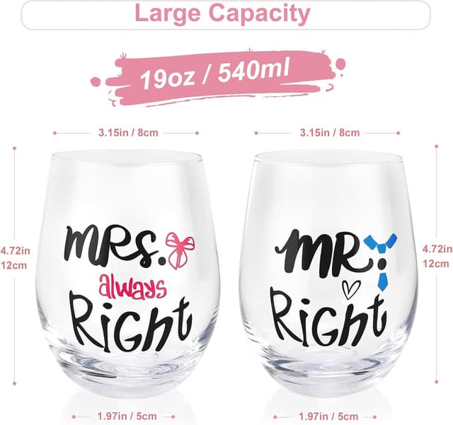 Detalle de Mr & Mrs Tassen Partnertassen & Weingläser-Set für Paare (2 Stück) in Geschenkbox