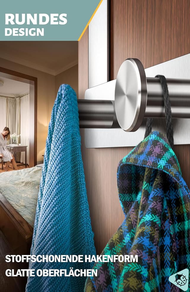 Detalle de Menz Türgarderobe zum Einhängen aus Edelstahl mit runden Türhaken – Türhakenleiste ohne Bohren