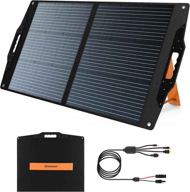 Detalle de FlexSolar 100W Portable Solar Panel – Foldable solar charger with USB-A (QC3.0), USB-C (PD up to 60W) and DC ports for camping