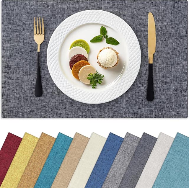 Detalle de Homaxy Cloths Placemats for Dining Table (Set of 8) — Heat-Resistant Washable Cotton Linen Blend, Charcoal Gray, 13 x 19 in