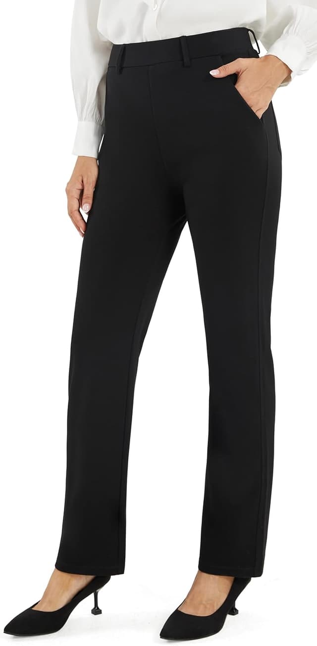 Detalle de AFITNE Women’s Straight Leg Trousers with Pockets (pull-on, stretch business casual)