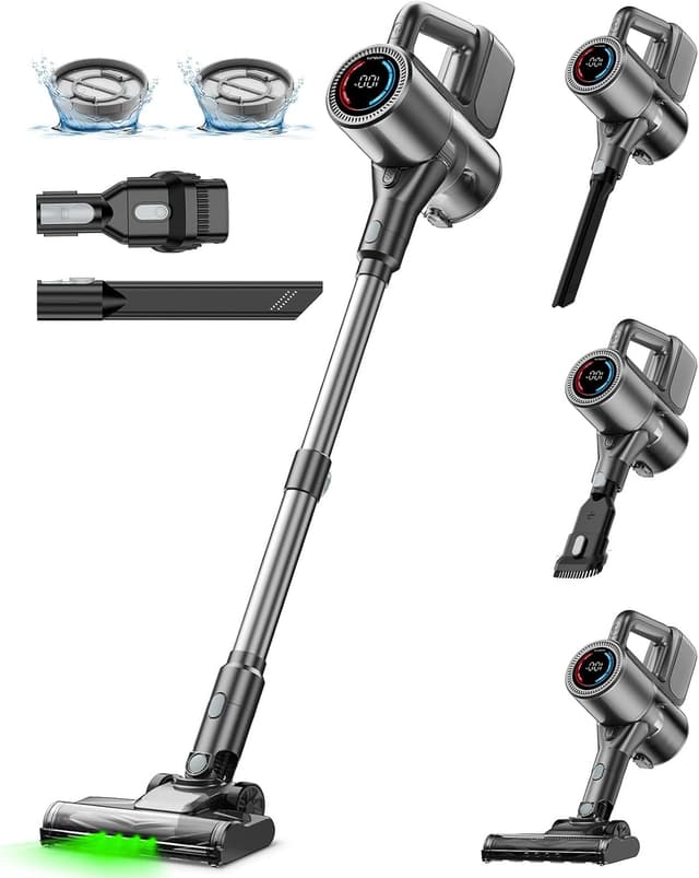 Detalle de VersLife S7PRO aspirapolvere senza fili 500W, 40KPA, fino a 45 minuti, display LED e luci frontali verdi