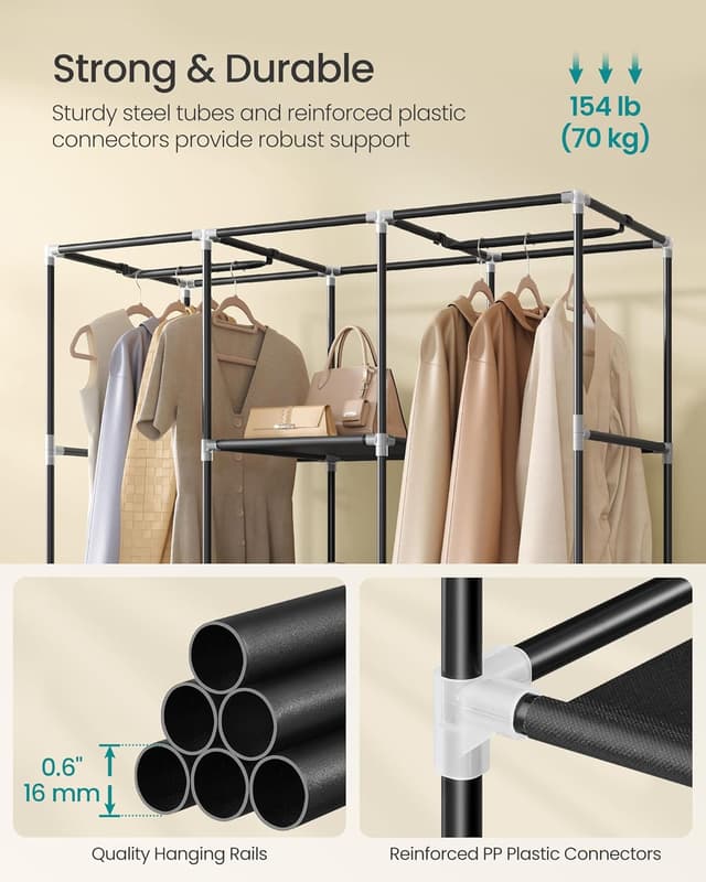 Detalle de SONGMICS Clothes Wardrobe Portable Closet with Cover, Hanging Rails & Shelves (RYG096B01) 130 x 45 x 168cm