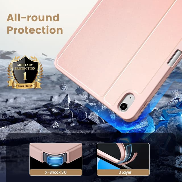 Detalle 1 de CACOE Folio Case for iPad (A16) 11th/10th Generation with Pencil Holder and Stand (Rose Gold)