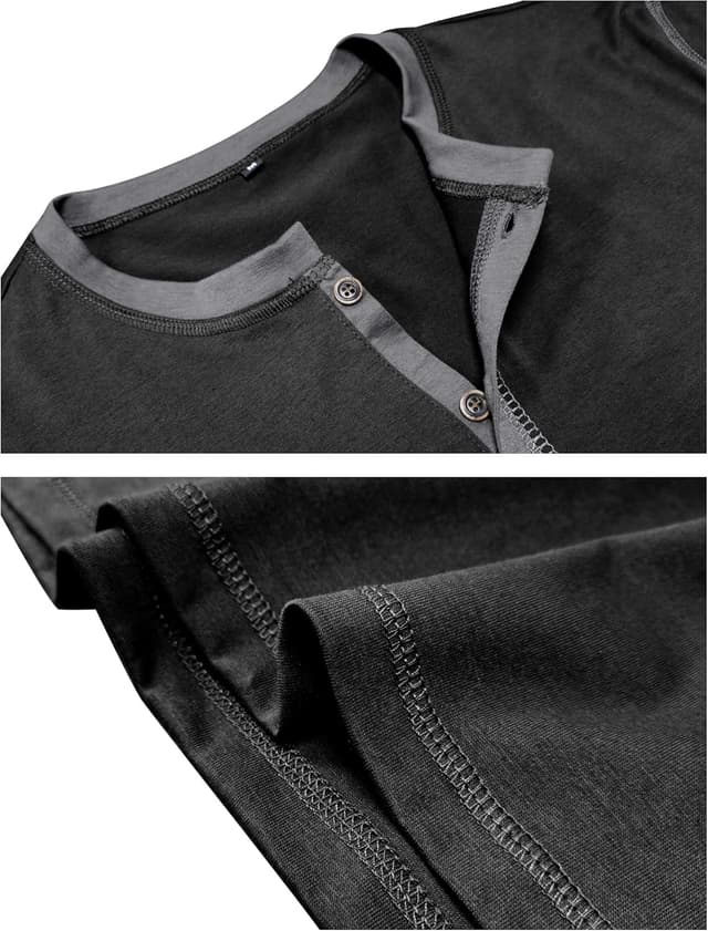 Detalle de Henley Shirt Herren Langarmshirt mit V-Ausschnitt aus Baumwollmischung