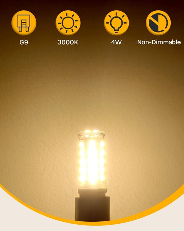 Detalle de KALAHOL 6 Pack G9 LED Bulbs (Warm White, 4W, 3000K) — flicker-free, non-dimmable