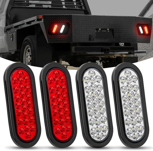 Detalle de Nilight 6-Inch Oval Trailer Tail Light (4-Pack) White/Red with 24 LEDs, IP67 Waterproof for 12V Trucks, ATV/UTV, RV