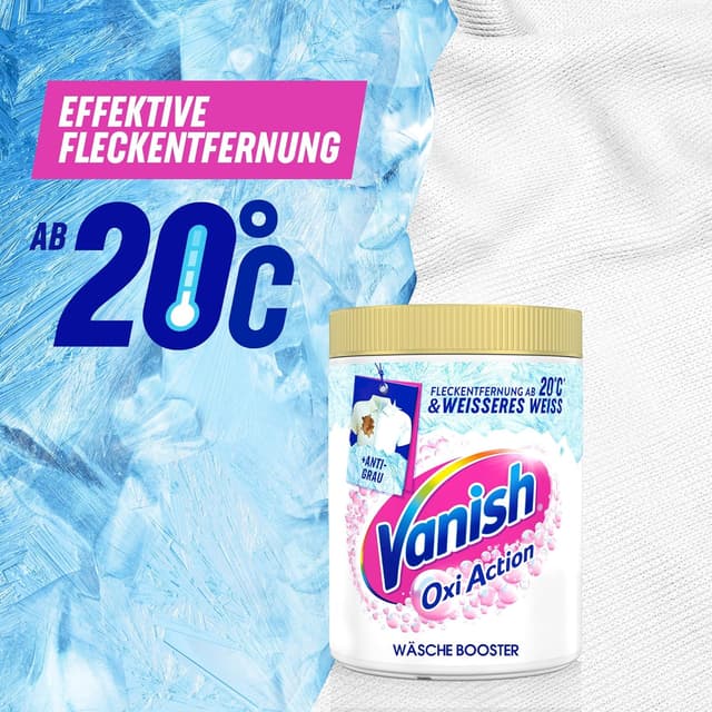 Detalle de Vanish Oxi Action Powerweiß Pulver (1 x 1,125 kg) – Fleckenentferner und Wäsche-Booster ohne Chlor für weiße Wäsche