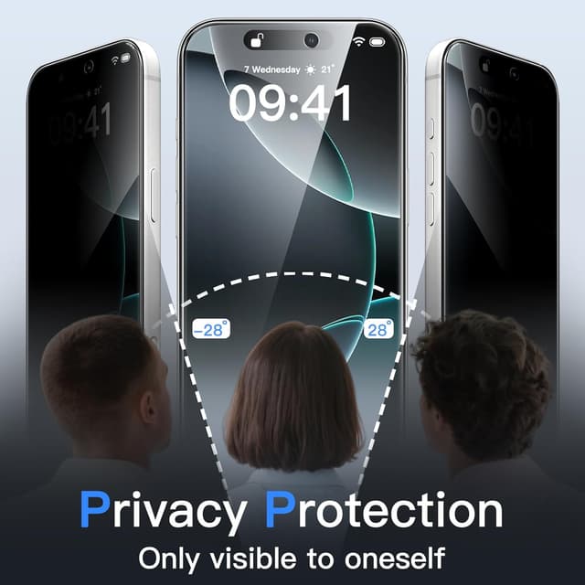 Detalle de JETech Privacy Screen Protector for iPhone 16 Pro (6.3-inch) – Anti-Spy Tempered Glass Film, 2-Pack