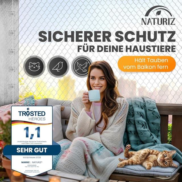 Thumbnail 6 de Naturiz® Katzennetz für Balkon ohne Bohren (transparent) – inkl. Klebehaken & Silikonkleber, 3x8 m