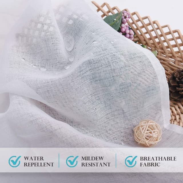 Detalle de PONY DANCE Outdoor-Vorhang mit Klett-Schlaufen, transparent, weiß – 1 Stück (H 213 x B 254 cm)