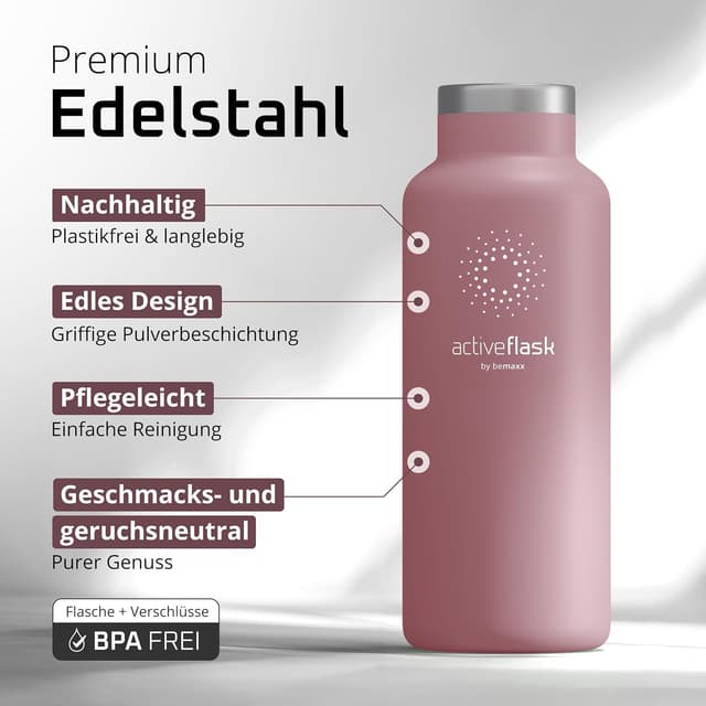 Detalle de Trinkflasche Edelstahl mit Strohhalm-Infuser & 3 Deckeln (BPA-frei, auslaufsicher) – 530 ml, isoliert