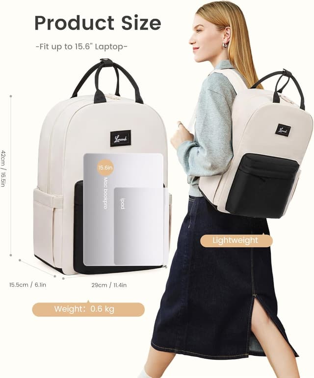 Detalle 2 de LOVEVOOK Laptop Backpack Womens 15.6in Beig/Black