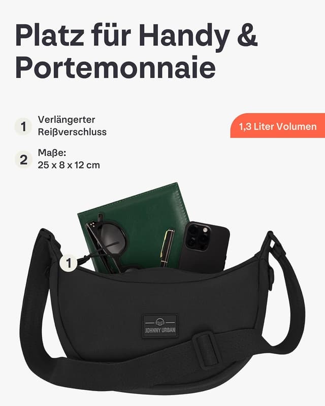 Detalle de Johnny Urban Crossbody Bag Ally Small Schwarz – kleine Umhängetasche im Halbmond-Design