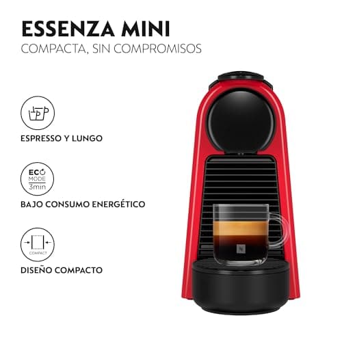 Detalle de Nespresso De'Longhi Essenza Mini EN85.R (EN85.R) roja: cafetera monodosis compacta de cápsulas Nespresso