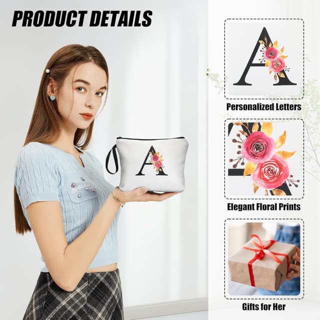 Detalle de Personalisierte Kosmetiktasche A-Z BAG für Damen mit Initialen, Kulturtasche mit A–Z Buchstaben (M)