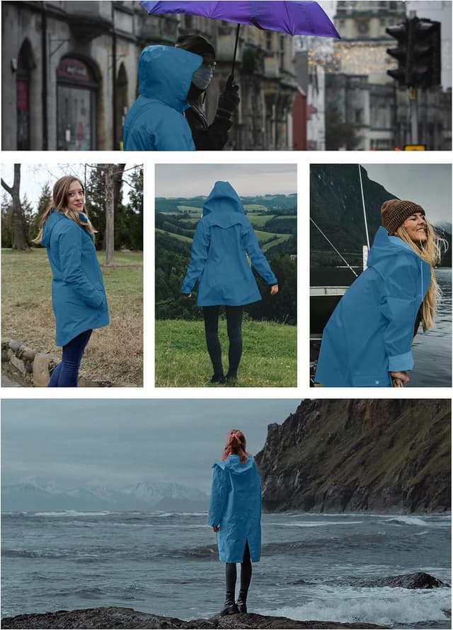 Detalle de EnduaReve Damen Regenjacke wasserdicht mit Kapuze und Rückenbelüftung (Regenmantel, Übergangsjacke)