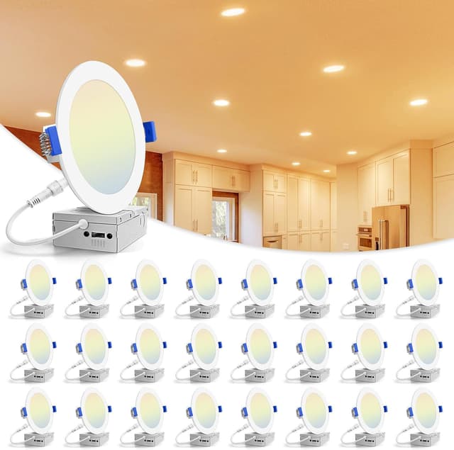 Detalle de VOLISUN 24-Pack 6-Inch Recessed Lighting with Junction Box, 5CCT Selectable LED Downlights