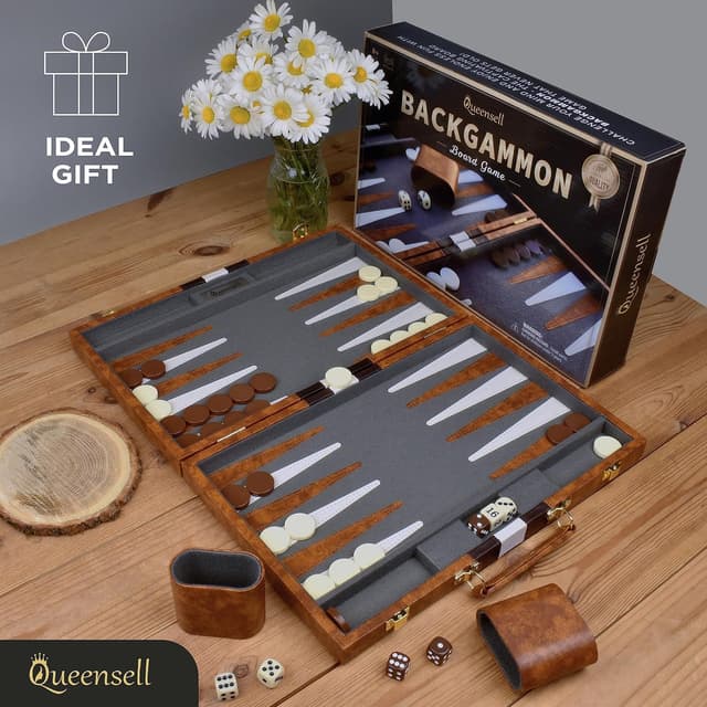 Detalle de Large Backgammon Sets for Adults (15-inch) in PU Leather Case — Classic 2-Player Board Game Gift