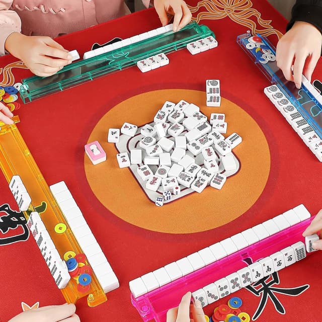 Detalle de Suncle Mahjong Racks with Pushers (Set of 4) – Acrylic Tile Racks in 4 Colors