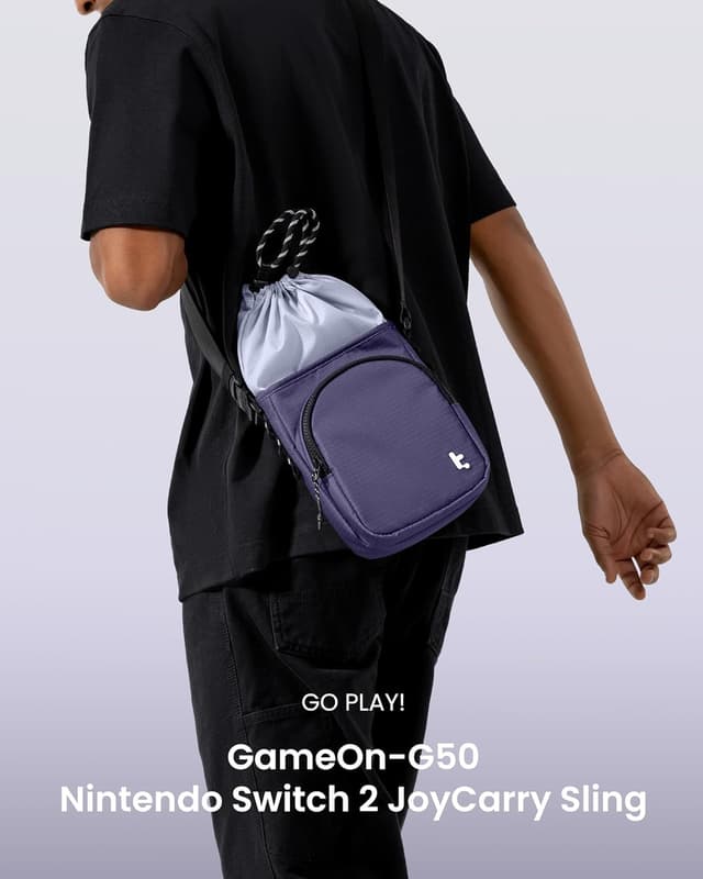 Detalle de tomtoc JoyCarry Sling Bag for Nintendo Switch 2 Slim Case – stylish crossbody travel pouch with accessory pocket